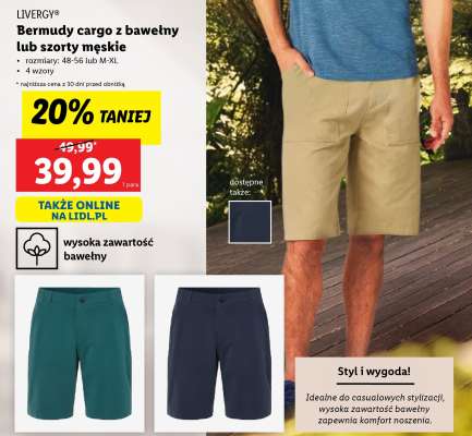 Bermudy cargo z bawełny lub szorty męskie